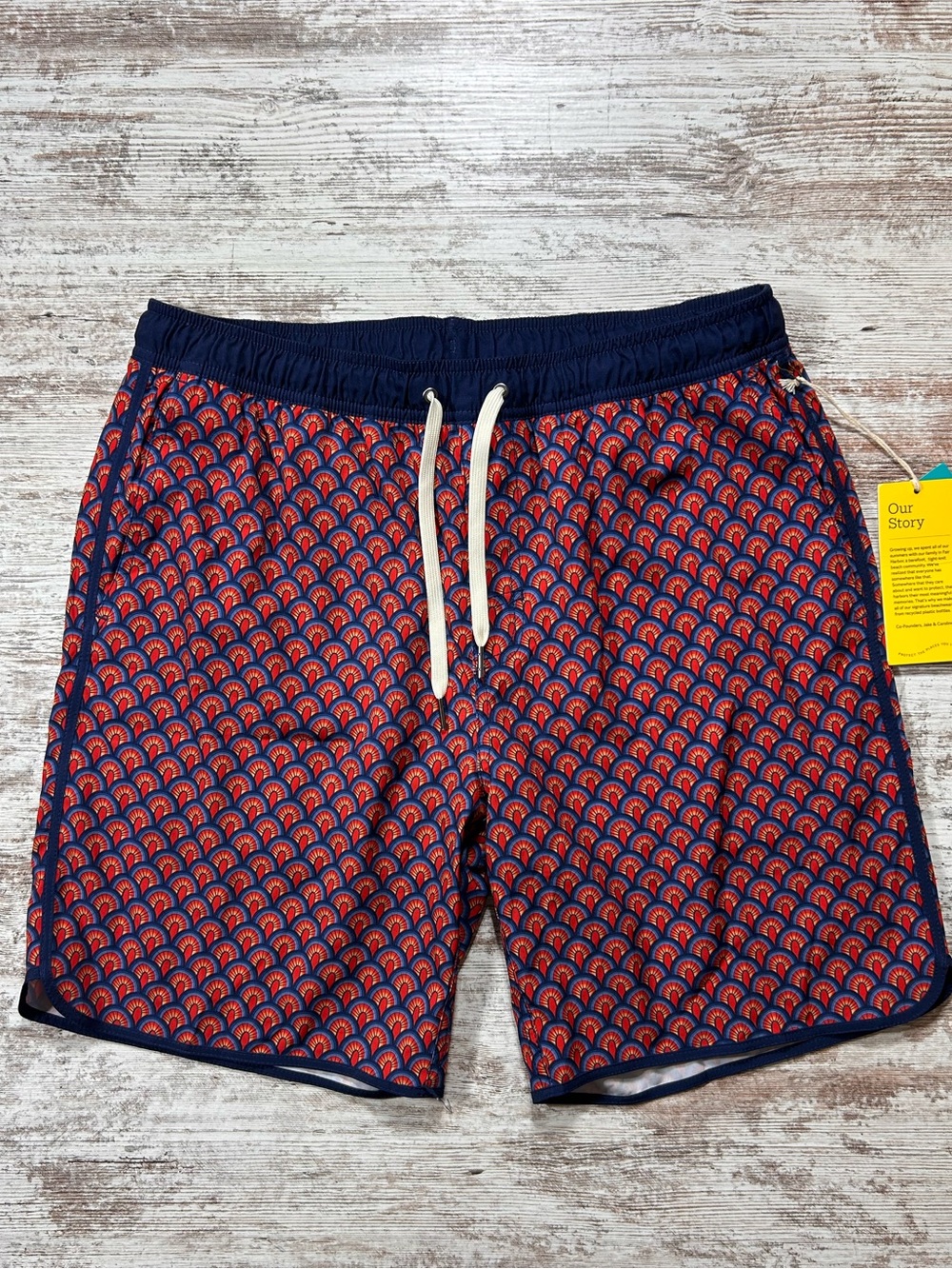 NWT Men’s Fair Harbor Mastos Anchor Swim Trunks Size XL Red Art Deco Lined